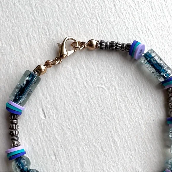 Clay bead bracelet colorful shiny pearl metel bead hand made - Picture 3 of 4